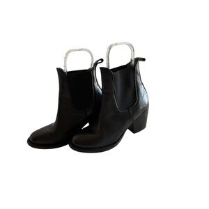 Mark Nason Los Angeles Black Leather Block Heel Ankle Boots Women Size 6.5